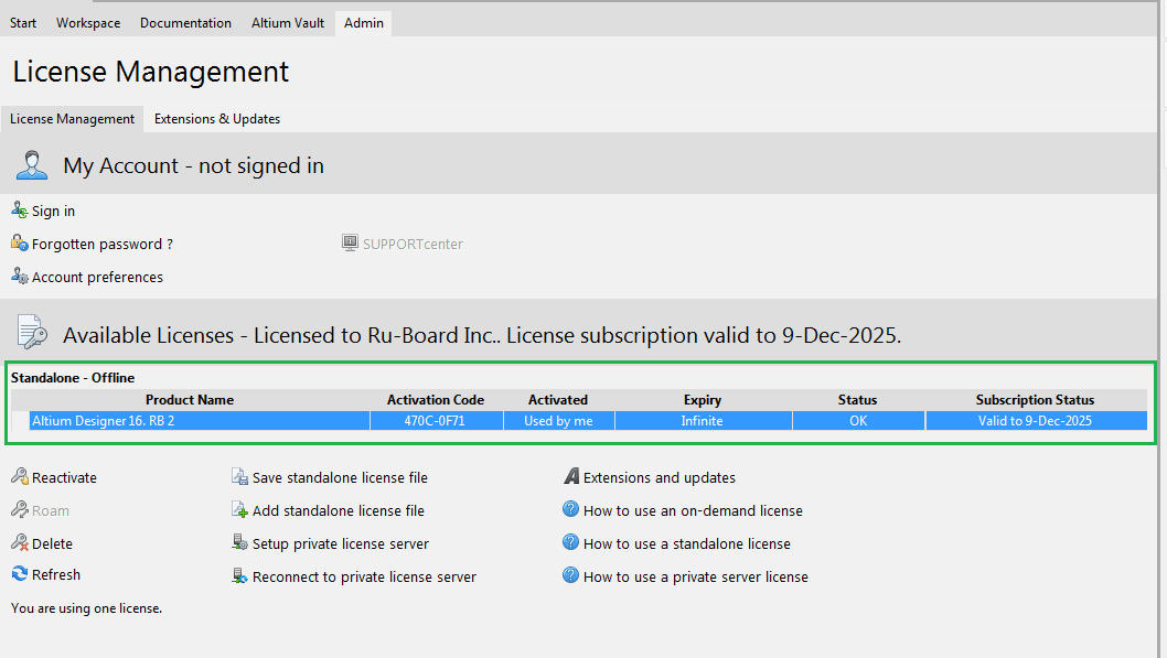 لایسنس وارد شده در آلتیوم دیزاینر 2016 نسخه 16.0.5