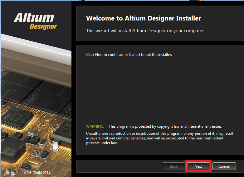 خوش آمد گویی آلتیوم 16.0.5 در زمان نصب