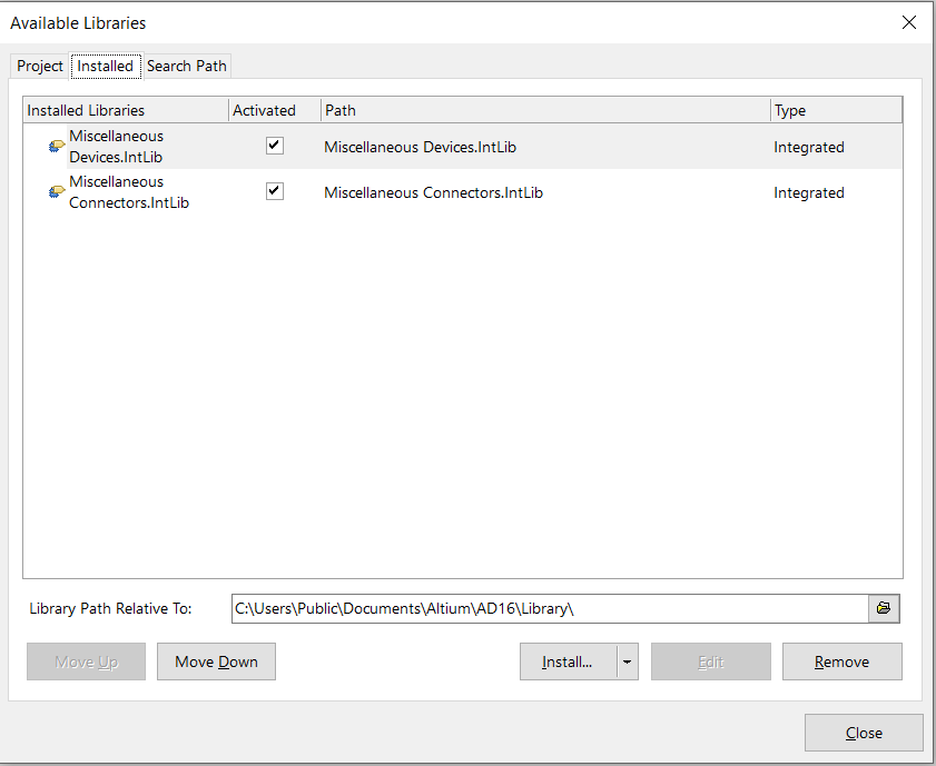 افزودن کتابخانه در آلتیوم دیزاینر نسخه 2016, نصب کتابخانه آلتیوم 2016