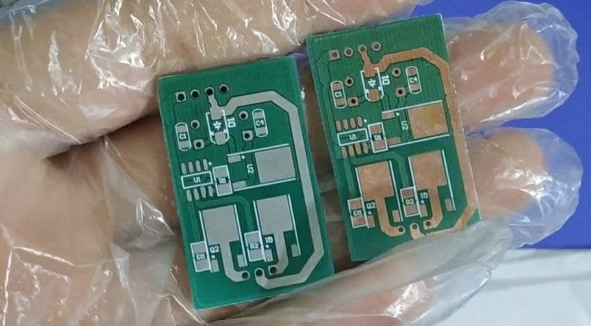 قبل و بعد قلع اندود شدن برد الکترونیکی همراه با سولدر ماسک