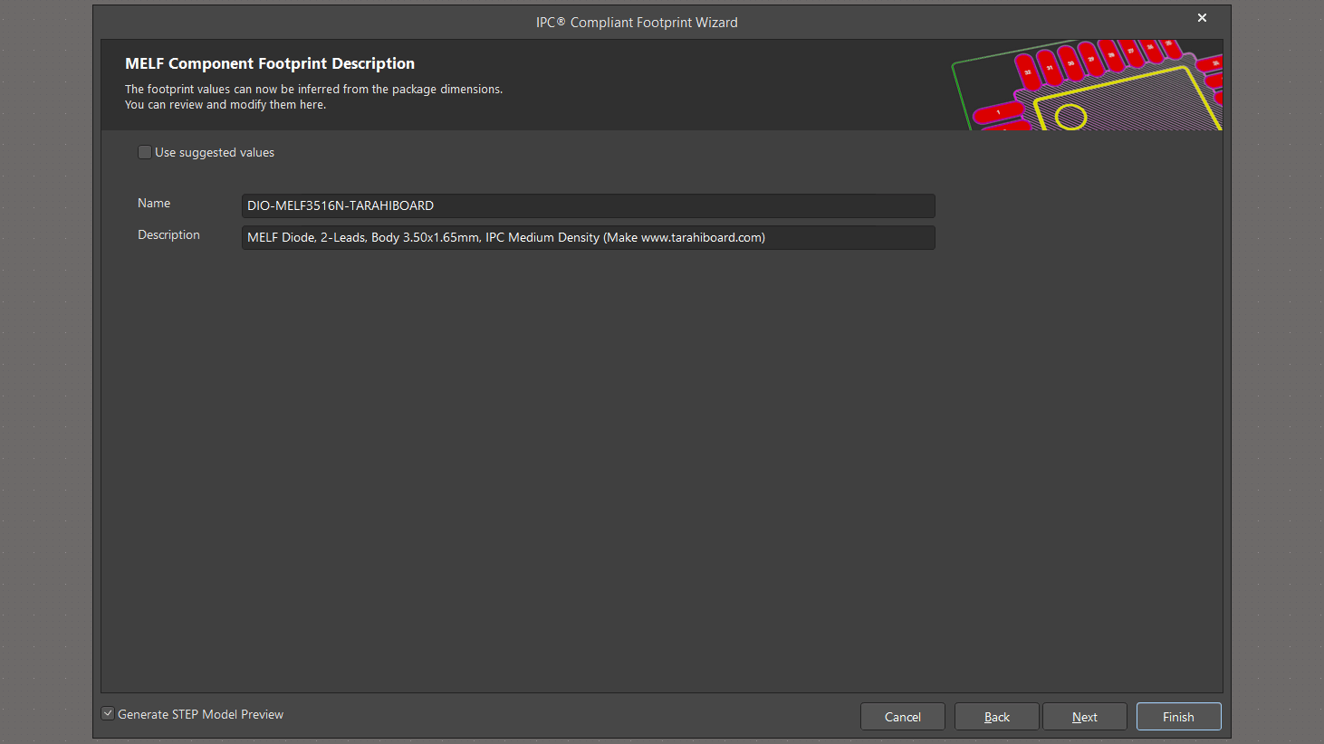 تنظیم نام و توضیحات فوتپرینت قطعات با پکیج MELF