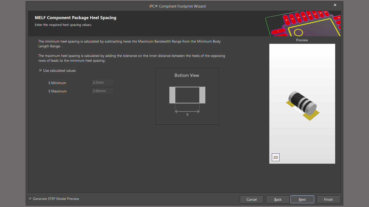 تعین فاصله پایه های پکیج MELF