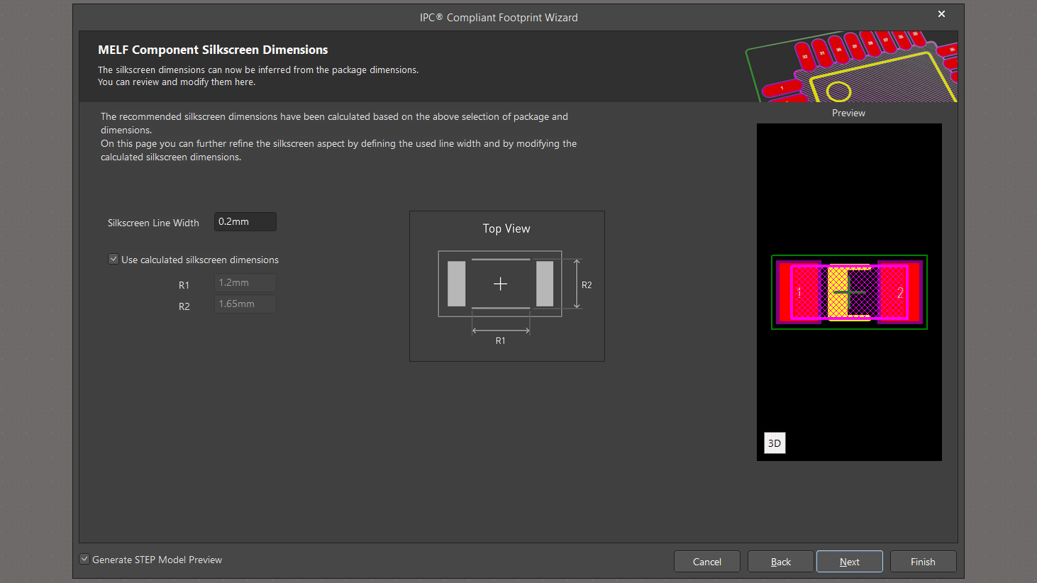 تنظیمات سیلک اسکرین لایه راهنما فوتپرینت پکیج MELF