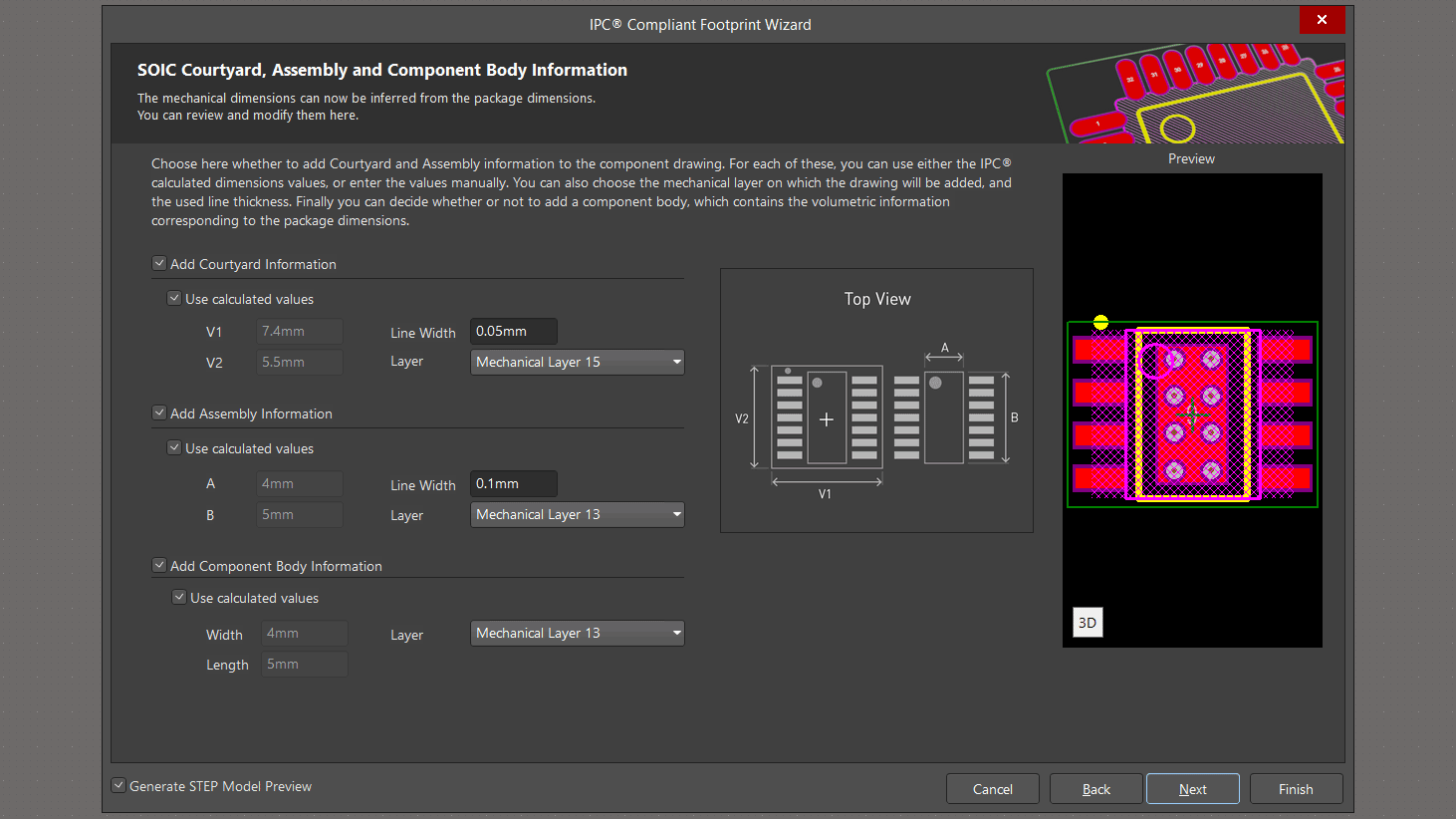 تنظیمات لایه مکانیکال قطعه SOIC8