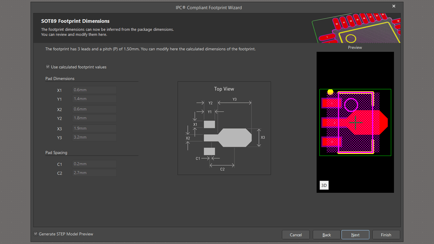 تنظیم سایز و اشکال پد ها کتابخانه SOT89