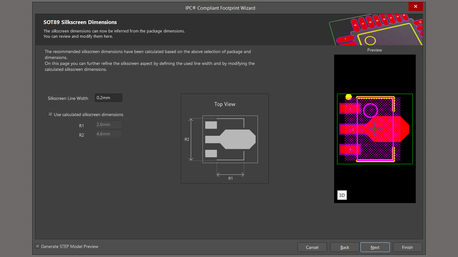 تنظیمات سیلک اسکرین لایه راهنما فوترپینت SOT98