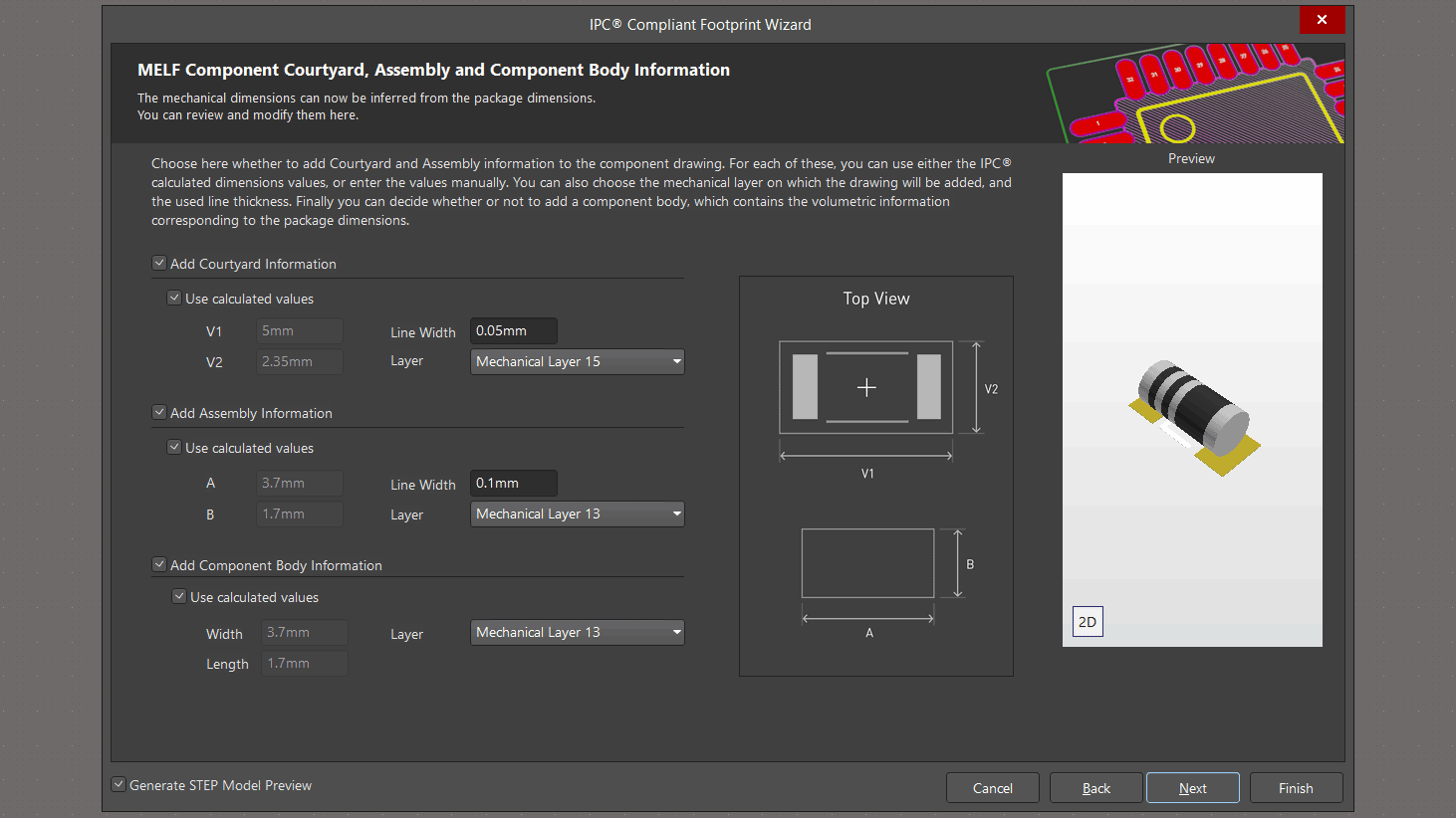 تنظیمات لایه مکانیکال ها Footprint Package MELF