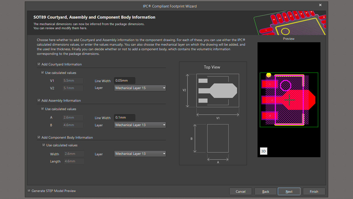 تنظیمات لایه مکانیکال ها فوتپرینت کتابخانه SOT89