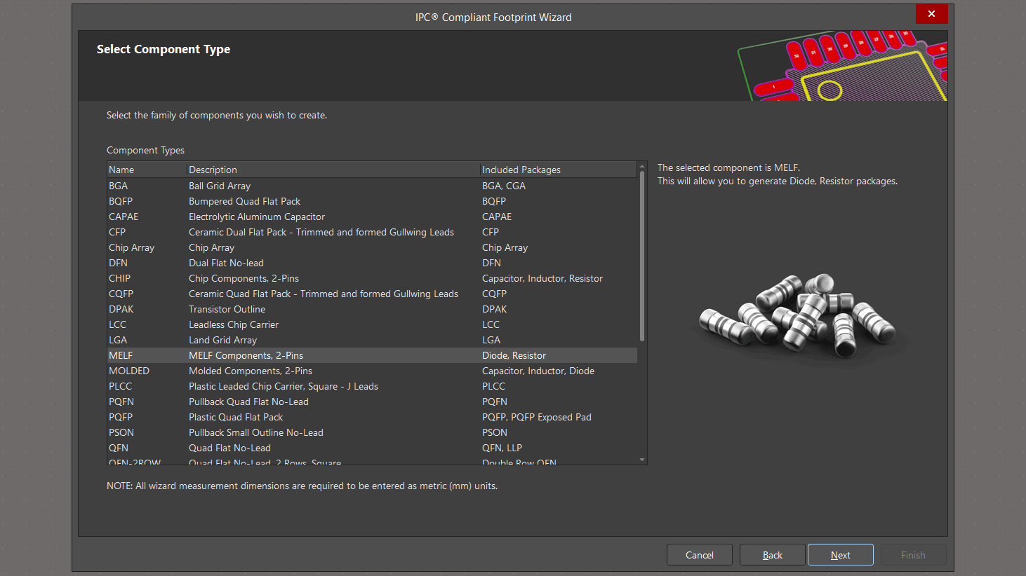انتخاب پکیج MELF برای ساخت فوتپرینت در آلتیوم دیزاینر
