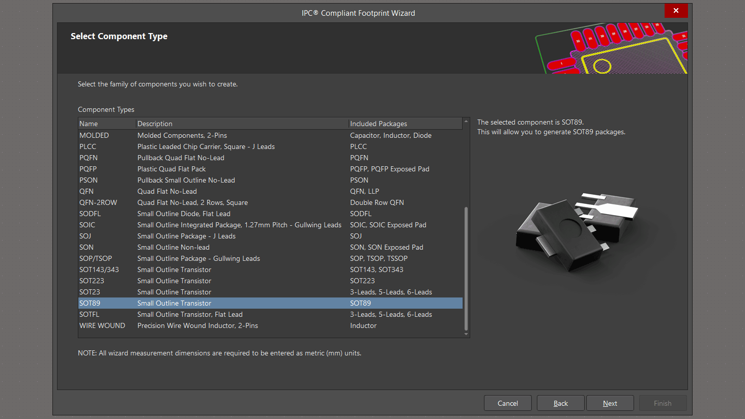 انتخاب پکیج SOT89 برای ساخت فوت پرینت