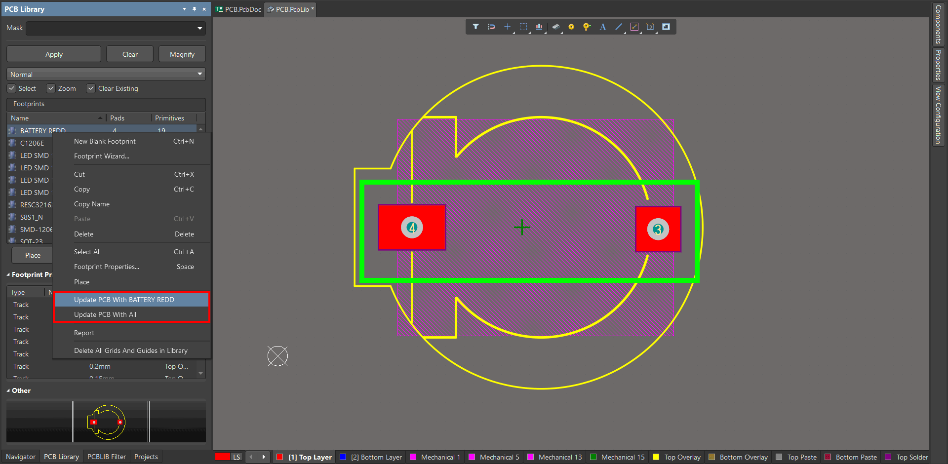 ویرایش دسته ای کتابخانه آلتیوم دیزاینر در بخش Footprint