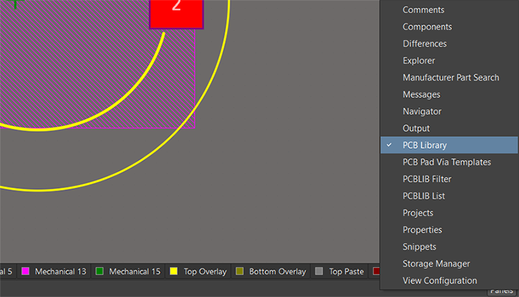 فعالسازی تولبار PCB Library در بخش Panel