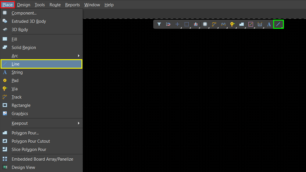 انتخاب ابزار Line در آلتیوم دیزاینر