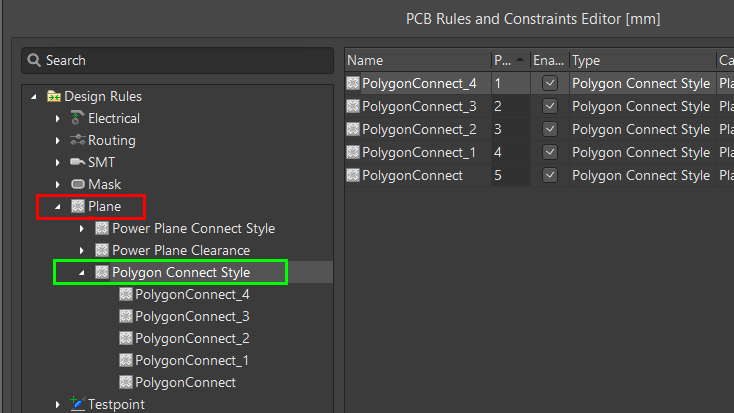 تنظیمات پلیگان در بخش Plane منوی Rules