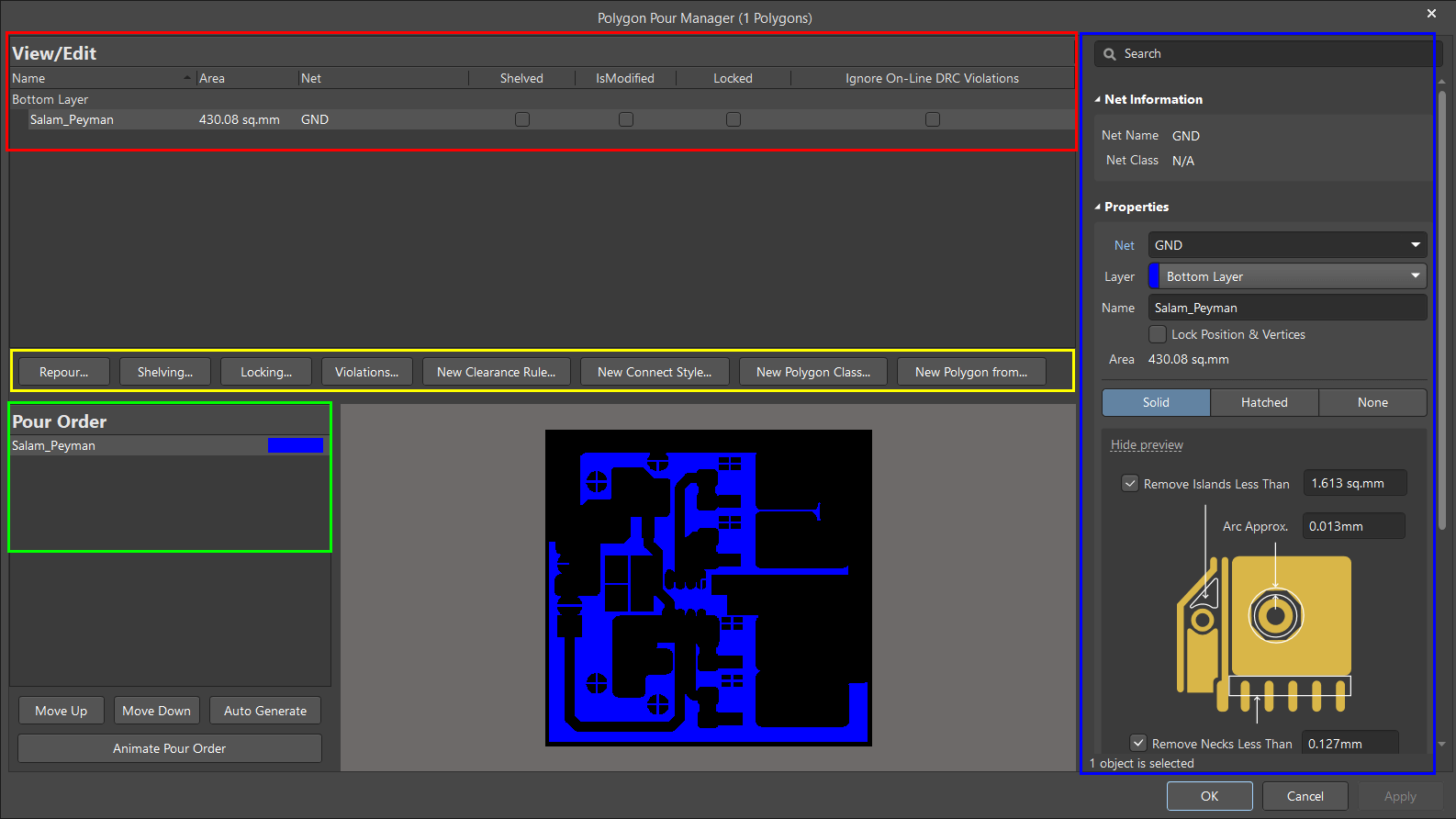 تنظیمات پنل Polygon Manager آلتیوم دیزاینر