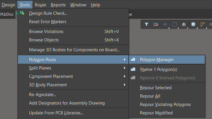 رفتن به تنظیمات Polygon Manager آلتیوم دیزاینر